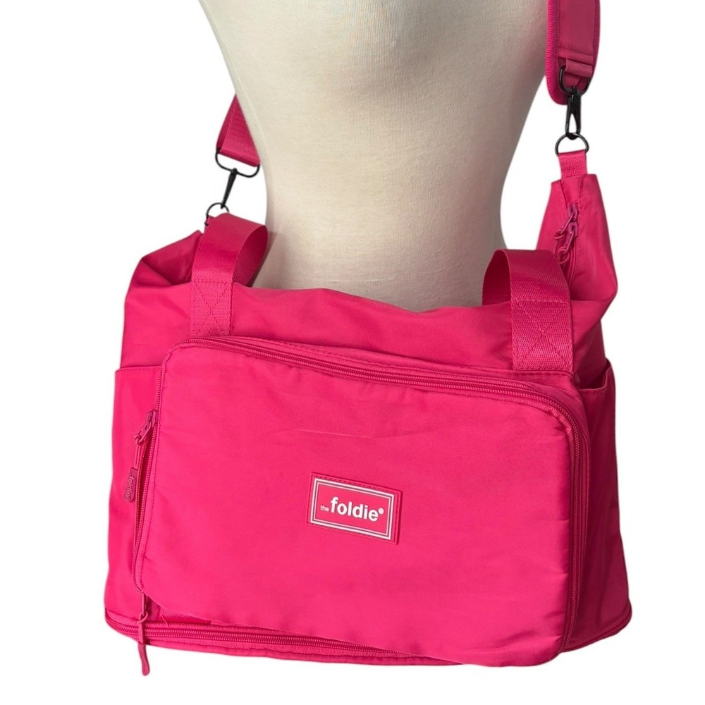 The Foldie Hot Pink Travel Tote Weekender Bag Packing Cubes Carry On Luggage Set